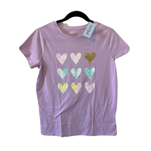Cat & Jack Girls T-Shirt Pastel Hearts Easter Colors Lavender Violet Size XXL 18 - Picture 1 of 6